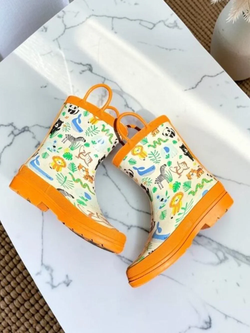 Lily & Dan Kids Safari Jungle Rain Boots Orange Animal Print Waterproof 11/12